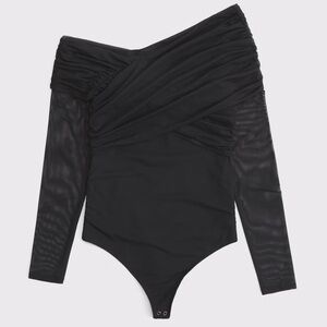 Abercrombie Long-Sleeve Asymmetrical Wrap Bodysuit in Black, Size XS, NWT